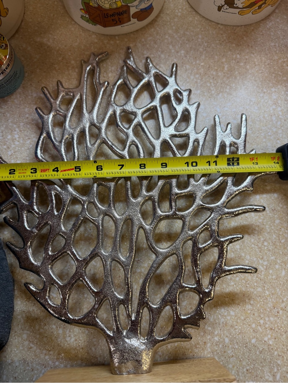 Silver Coral Branch Home Decor on Wooden Base Ocean Sea Decoration - Picture 9 of 12